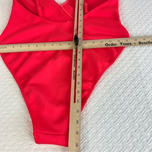 Asos river island frill assymetric swimsuit in neon barbie pink and coral - Picture 6 of 16